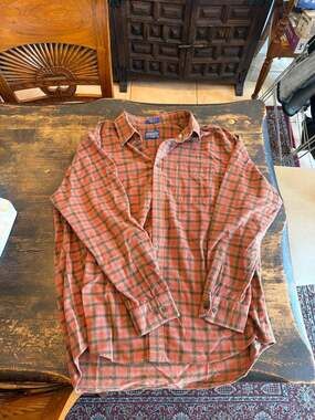 Pendleton Wayne Shirt Orange Plaid Fine Corduroy Long Sleeve Button Down XL